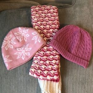 Pink Bundle 2 winter hats and 1 scarf